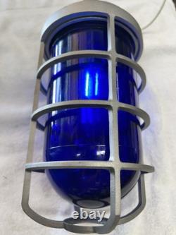 Railroad Signal Light Cobalt, Blue Glass And Vapor Proof Cage
