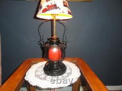 Railroad lantern with Orange globe Electrified with new RR Lamp shade Beautiful