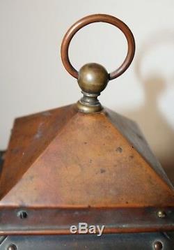 Rare 1800's antique copper brass bronze red glass railroad oil lantern lamp