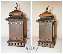 Rare 1800's antique copper brass bronze red glass railroad oil lantern lamp