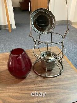 Rare Adlake Reliable B&M Railroad Lantern & Tall Red Glass Globe, Excellent