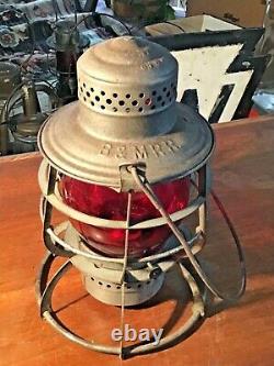 Rare Antique B & M Railroad Lantern With Tall Red Glass Globe