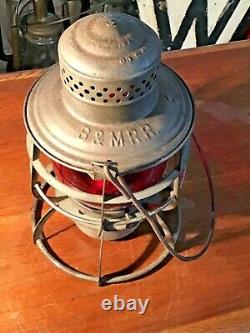 Rare Antique B & M Railroad Lantern With Tall Red Glass Globe