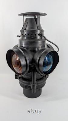 Rare Authentic Santa Fe Railway 4-Way Switch Lamp with Pyrex Chimney & Burner