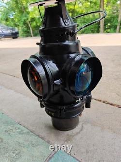 Rare Authentic Santa Fe Railway 4-Way Switch Lamp with Pyrex Chimney & Burner