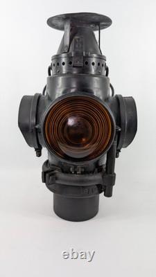 Rare Authentic Santa Fe Railway 4-Way Switch Lamp with Pyrex Chimney & Burner