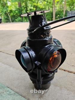 Rare Authentic Santa Fe Railway 4-Way Switch Lamp with Pyrex Chimney & Burner