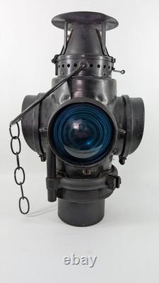 Rare Authentic Santa Fe Railway 4-Way Switch Lamp with Pyrex Chimney & Burner