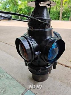 Rare Authentic Santa Fe Railway 4-Way Switch Lamp with Pyrex Chimney & Burner