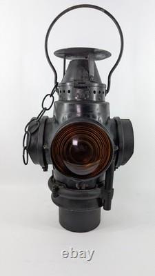 Rare Authentic Santa Fe Railway 4-Way Switch Lamp with Pyrex Chimney & Burner