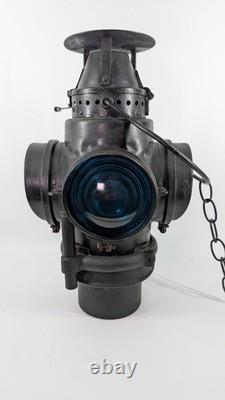 Rare Authentic Santa Fe Railway 4-Way Switch Lamp with Pyrex Chimney & Burner