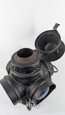 Rare Authentic Santa Fe Railway 4-Way Switch Lamp with Pyrex Chimney & Burner