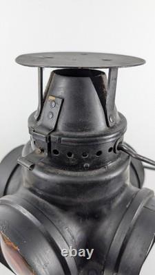 Rare Authentic Santa Fe Railway 4-Way Switch Lamp with Pyrex Chimney & Burner