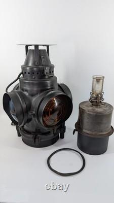 Rare Authentic Santa Fe Railway 4-Way Switch Lamp with Pyrex Chimney & Burner