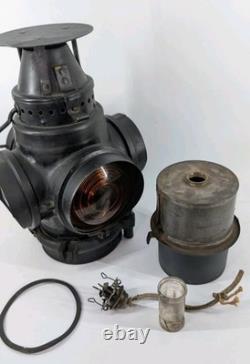 Rare Authentic Santa Fe Railway 4-Way Switch Lamp with Pyrex Chimney & Burner