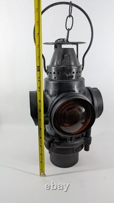 Rare Authentic Santa Fe Railway 4-Way Switch Lamp with Pyrex Chimney & Burner