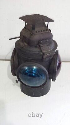 Rare CABOOSE OBSERVATION/CAMPAIGN RAILROAD CAR LANTERN OIL POT ADLAKE GN NR. 4