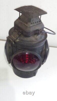 Rare CABOOSE OBSERVATION/CAMPAIGN RAILROAD CAR LANTERN OIL POT ADLAKE GN NR. 4