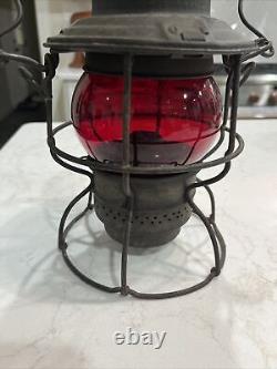 Rare Early TP&W Toledo Peoria Western Railroad RR Lantern Red Lens Embossed Can