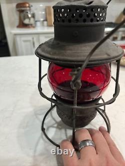Rare Early TP&W Toledo Peoria Western Railroad RR Lantern Red Lens Embossed Can