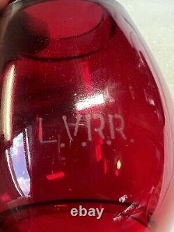 Rare Etched L. V. R. R. Lehigh Valley Railroad Lantern Red Glass Globe