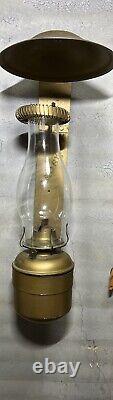 Rare Handlan Mfg C&O Railroad Wall Mount Brass Oil Lamp With Glass Chimney