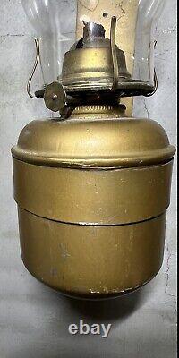 Rare Handlan Mfg C&O Railroad Wall Mount Brass Oil Lamp With Glass Chimney