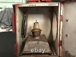 Rare Old Vintage Hand Painter Red Railway Kerosene Lantern Lamp, Collectible