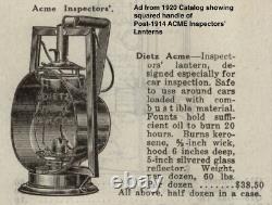 Rare Pre-1914 Curved Handle, Dietz Acme Railroad Inspector Lamp / Lantern