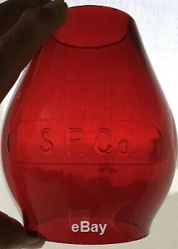 S. P. Co. Southern Pacific Railroad Lantern Red Cast Embossed Tall Globe
