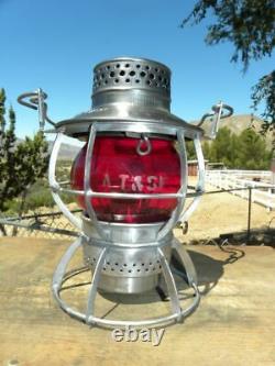 SANTA FE AT&SFRY RAILROAD LANTERN Signal Red Etched AT&SF Lantern Globe