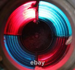 SUPERB c. 1915 Armspear Red & Blue Glass Spherical Railroad Bridge Lantern Lamp