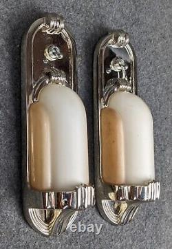 Slip Shade Art Deco Sconces, Pullman, Railroad, Nautical, Replated, Rewired