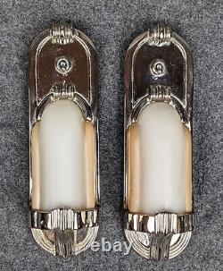 Slip Shade Art Deco Sconces, Pullman, Railroad, Nautical, Replated, Rewired