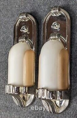 Slip Shade Art Deco Sconces, Pullman, Railroad, Nautical, Replated, Rewired