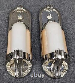 Slip Shade Art Deco Sconces, Pullman, Railroad, Nautical, Replated, Rewired