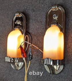 Slip Shade Art Deco Sconces, Pullman, Railroad, Nautical, Replated, Rewired