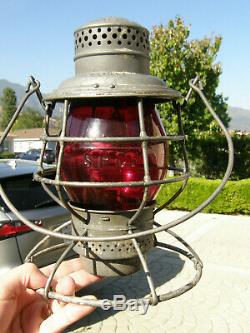 Spry 1909 Adlake Tall Globe Railroad Lantern Red Cast Spco Globe Mystery Road