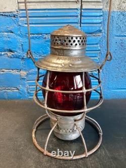 THE ADAMS 1909 MICHIGAN CENTRAL RAILROAD LANTERN WithEMB. (M. C. R. R.) RED GLOBE