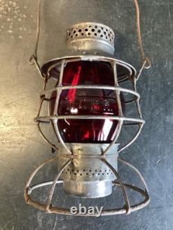 THE ADAMS 1909 MICHIGAN CENTRAL RAILROAD LANTERN WithEMB. (M. C. R. R.) RED GLOBE