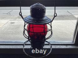 THE ADAMS 1909 MICHIGAN CENTRAL RAILROAD LANTERN WithEMB. (M. C. R. R.) RED GLOBE