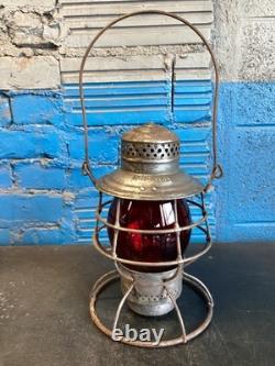 THE ADAMS 1909 MICHIGAN CENTRAL RAILROAD LANTERN WithEMB. (M. C. R. R.) RED GLOBE