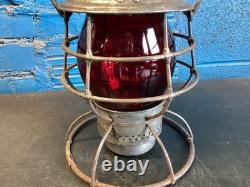 THE ADAMS 1909 MICHIGAN CENTRAL RAILROAD LANTERN WithEMB. (M. C. R. R.) RED GLOBE