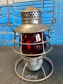 THE ADAMS 1909 MICHIGAN CENTRAL RAILROAD LANTERN WithEMB. (M. C. R. R.) RED GLOBE