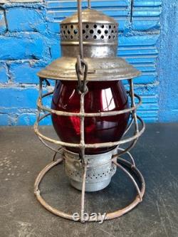 THE ADAMS 1909 MICHIGAN CENTRAL RAILROAD LANTERN WithEMB. (M. C. R. R.) RED GLOBE