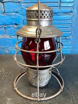 THE ADAMS 1909 MICHIGAN CENTRAL RAILROAD LANTERN WithEMB. (M. C. R. R.) RED GLOBE