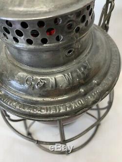 Tall C&NW Ry Adlake Reliable Railroad Lantern with cast Red Globe