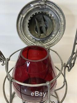 Tall C&NW Ry Adlake Reliable Railroad Lantern with cast Red Globe