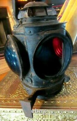 VERY OLD Railroad CABOOSE SIGNAL LAMP Marked, CAST IRON, LIFT TOP AS SHOWN