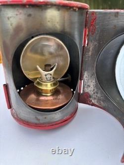 VINTAGE 3 Aspect LONDON TRANSPORT RAILWAY LAMP with BRASS BURNER